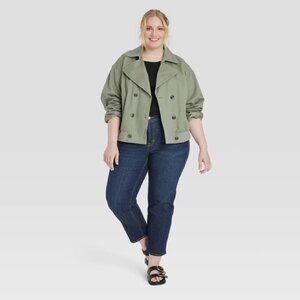 Sz XXL brand new Universal Thread Women's Long Sleeve Trench Jacket OLIVE GREEN